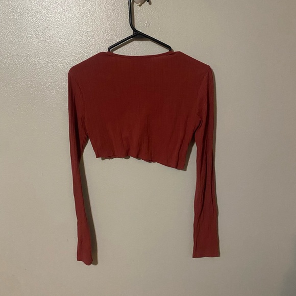 Trendy Rust Lace-Up Crop Top - Picture 4 of 4